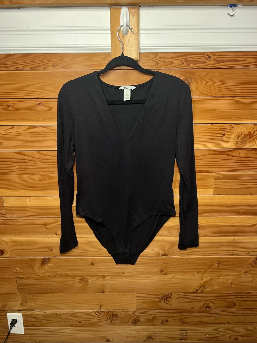 H&M Women’s L Black Long-Sleeve V-Neck Bodysuit